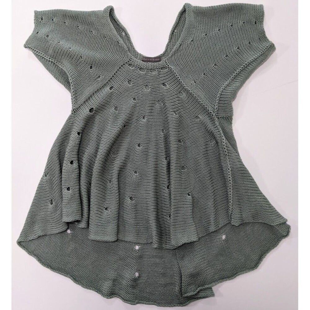 Gala & Kardi Handmade Women's Knit Top Size Small Sage Green Boho Style